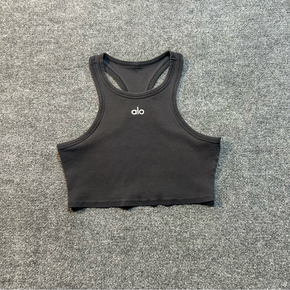 ALO Yoga Black Ribbed Racerback Crop Tank - Picture 2 of 8
